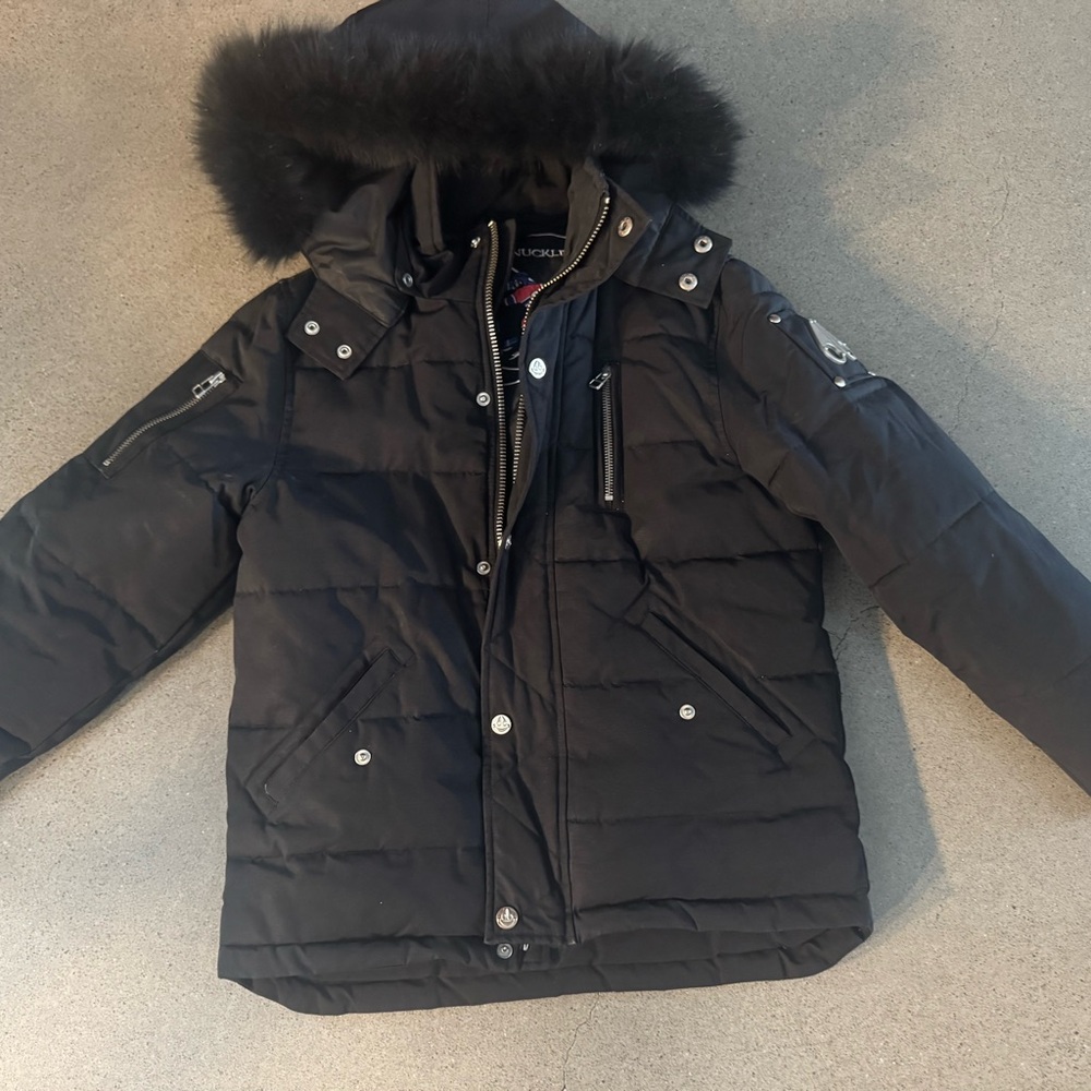 Moose Knuckles Black Jacket with Yellow Logo